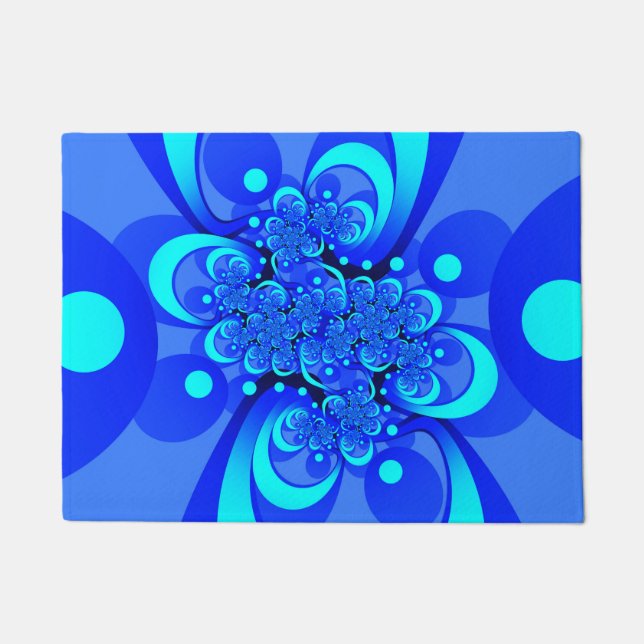 Shades of Blue Modern Abstrakt Fraktal Art Fußmatte (Vorderseite)