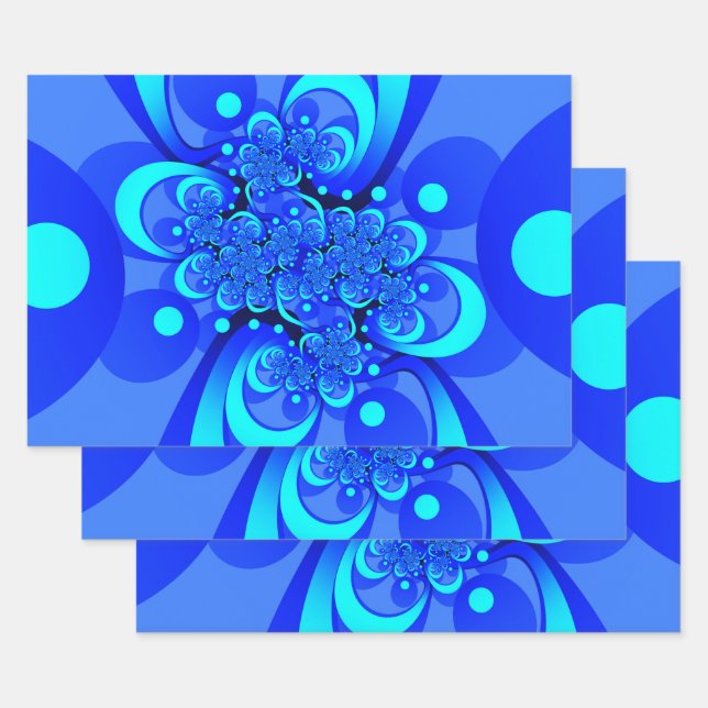 Shades of Blue Modern Abstrakt Fraktal Art Geschenkpapier Set (Set)