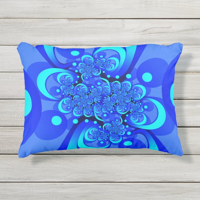 Shades of Blue Modern Abstrakt Fraktal Art Kissen Für Draußen (Vorderseite)