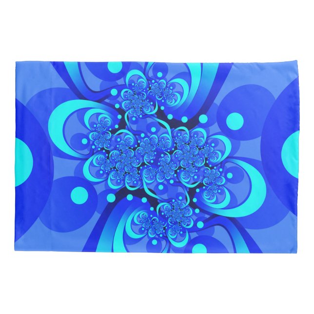 Shades of Blue Modern Abstrakt Fraktal Art Kissenbezug (Rückseite)