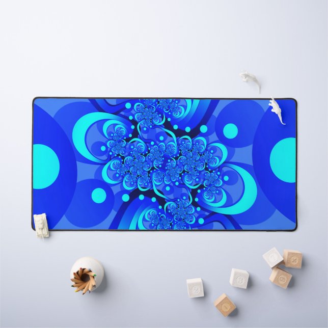 Shades of Blue Modern Abstrakt Fraktal Art Schreibtischunterlage (Kindertisch)