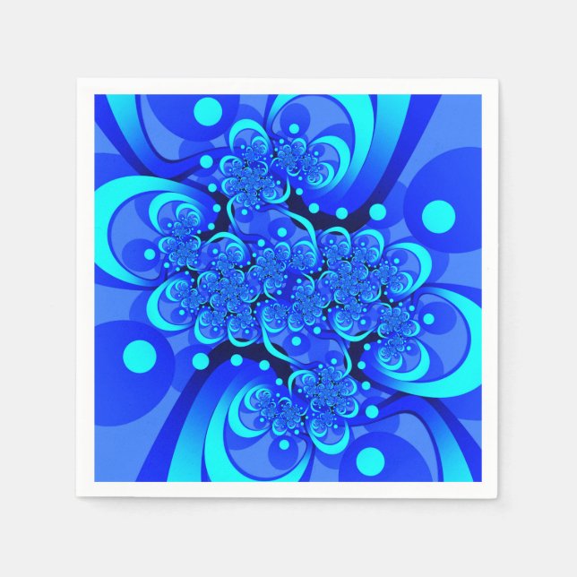 Shades of Blue Modern Abstrakt Fraktal Art Serviette (Vorderseite)