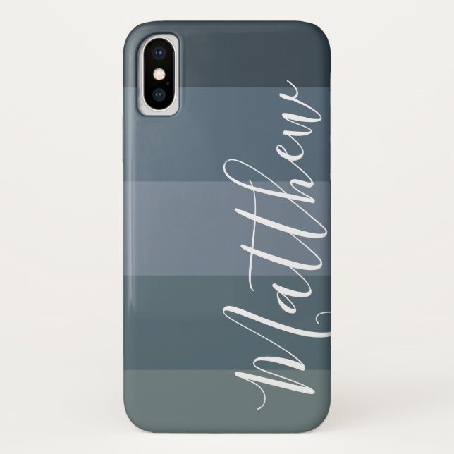 Shades of Blue Ombre Stripe Personalisiert Name Case-Mate iPhone Hülle (Rückseite)