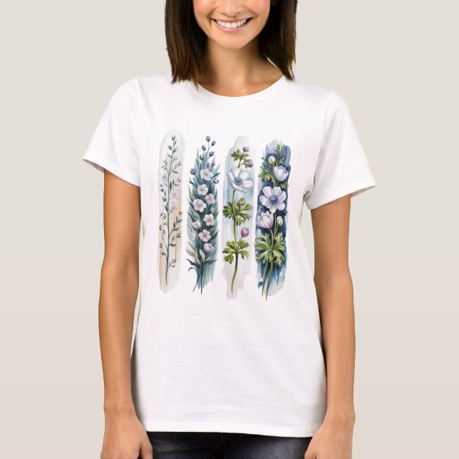 SHADES OF BLUE POPPY ANEMONE FLOWERS T-Shirt (Vorderseite)