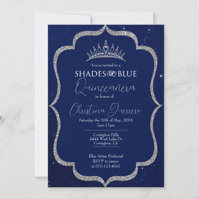 Shades of Blue Quinceañera Einladung zum Geburtsta (Vorderseite)