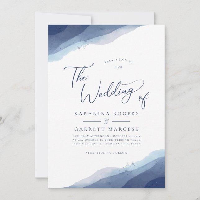 Shades of Blue Soft Watercolor Wedding Einladung (Vorderseite)