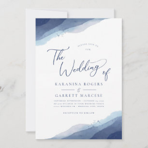 Shades of Blue Soft Watercolor Wedding Einladung