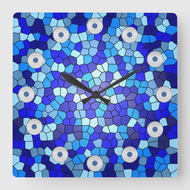 Shades of Blue Stained Glass by Shirley Taylor Quadratische Wanduhr (Vorderseite)