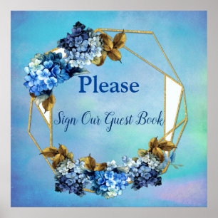 Shades of Blue Watercolor Hydrangeas Gästebuch