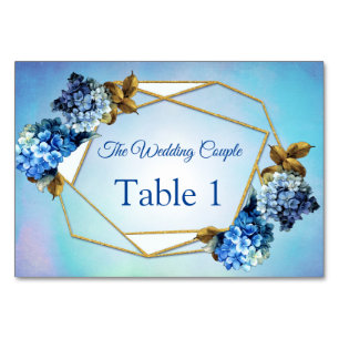 Shades of Blue Watercolor Hydrangeas Table Cards Tischnummer