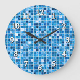 Shades Of Blue 'Watery' Mosaic Tiles Pattern Große Wanduhr
