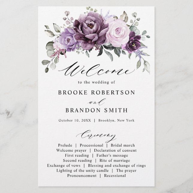 Shades of Dusty Lila Blooms Wedding Program (Vorderseite)