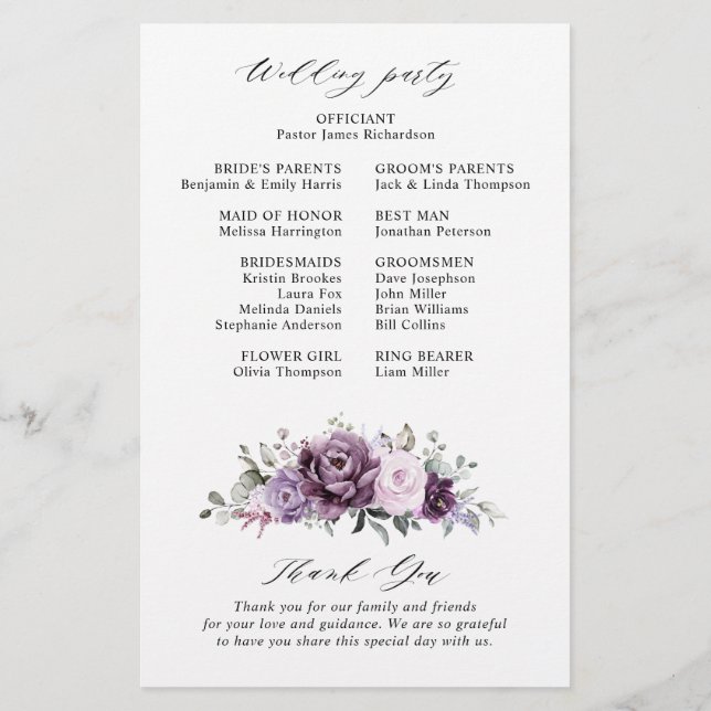 Shades of Dusty Lila Blooms Wedding Program (Rückseite)