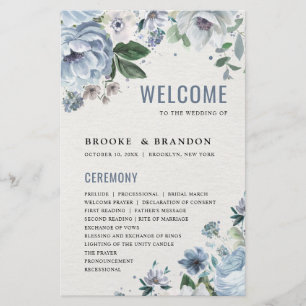Shades of Gray Dusty Blue Winter Wedding Program