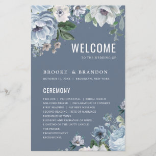 Shades of Gray Dusty Blue Winter Wedding Program