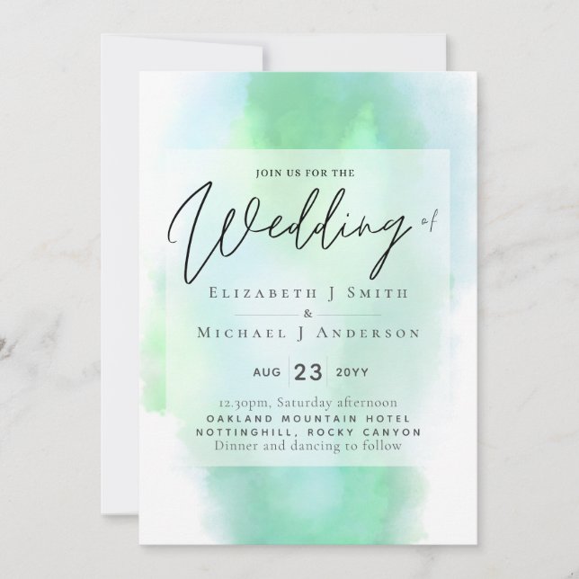 Shades of Green Modern Budget Wedding Einladung (Vorderseite)