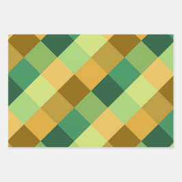 SHADES OF GREEN ORANGE BROWN GEOMETRIC PATTERNS GESCHENKPAPIER SET