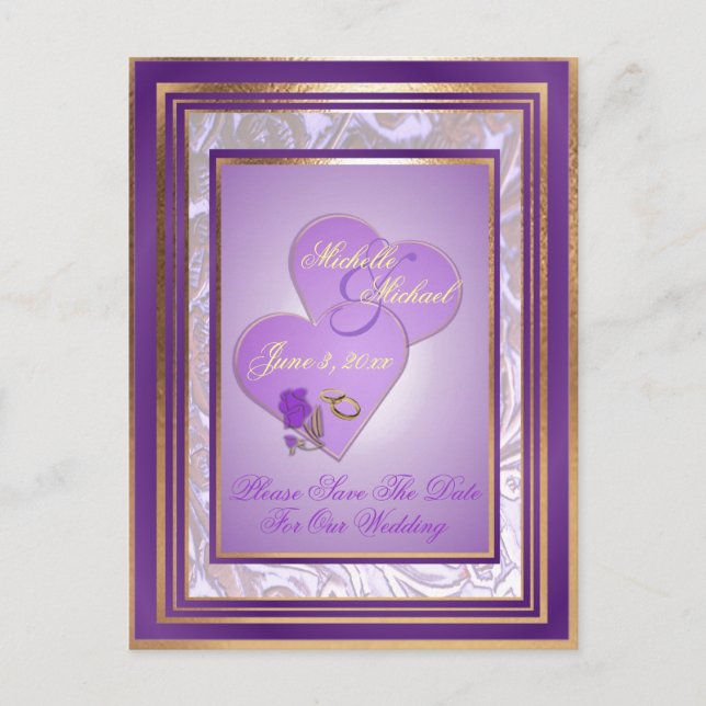 Shades of Lavender Lila Gold Wedding Rett Datum Ankündigungspostkarte (Vorderseite)