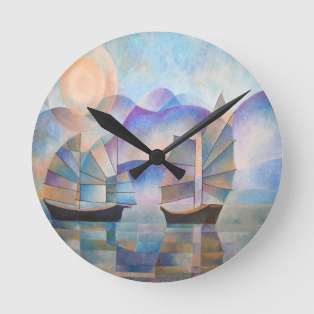 Shades of Tranquility Oriental Junks Runde Wanduhr (Vorderseite)