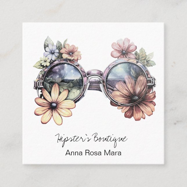 *~* Shades Sun Brillen AP57 Boho QR Retro Blume Quadratische Visitenkarte (Vorderseite)