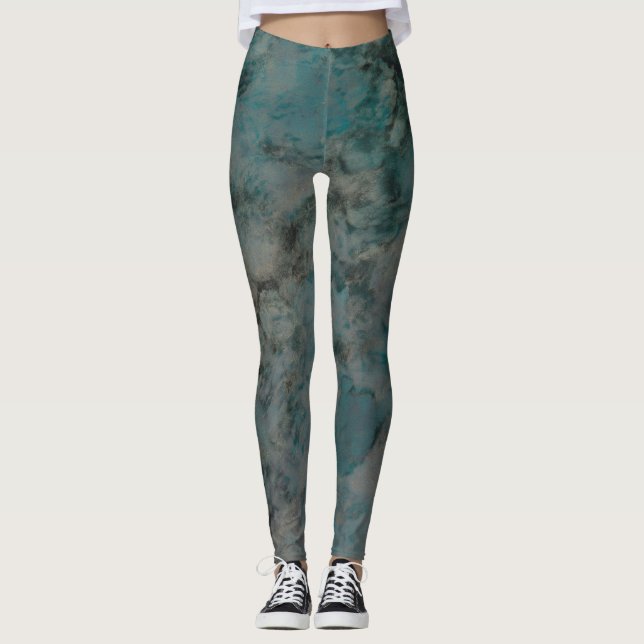 Shades von Blues Grüntöne Schwarze Leggings (Vorderseite)