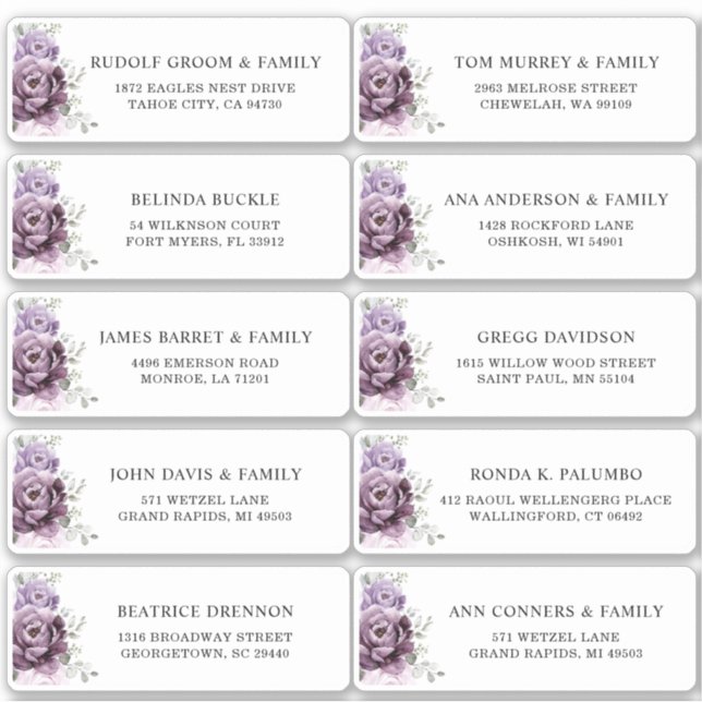Shades von staubigen Lila Plum Wedding Guest Addre Aufkleber (Vorderseite)