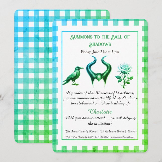 Shadow Ball Dark Fantasy Birthday Design Script Einladung (Vorne/Hinten)