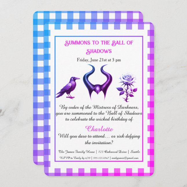 Shadow Ball Dark Fantasy Birthday Design Script Einladung (Vorne/Hinten)