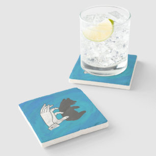 Shadow Bear Cube On Blue Steinuntersetzer