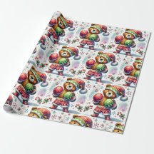 Shadow Boxing Holiday Bear Wrapping Paper