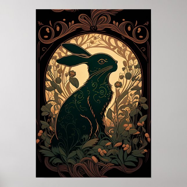Shadow Bunn — Art Nouveau Black Rabbit/Bunny Poster (Vorne)