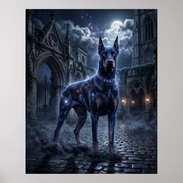 Shadow Doberman Mitternachtsmond Kunst Poster (Vorne)
