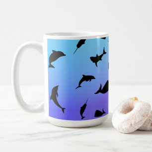 shadow fish shark whale on gradient ocean   kaffeetasse