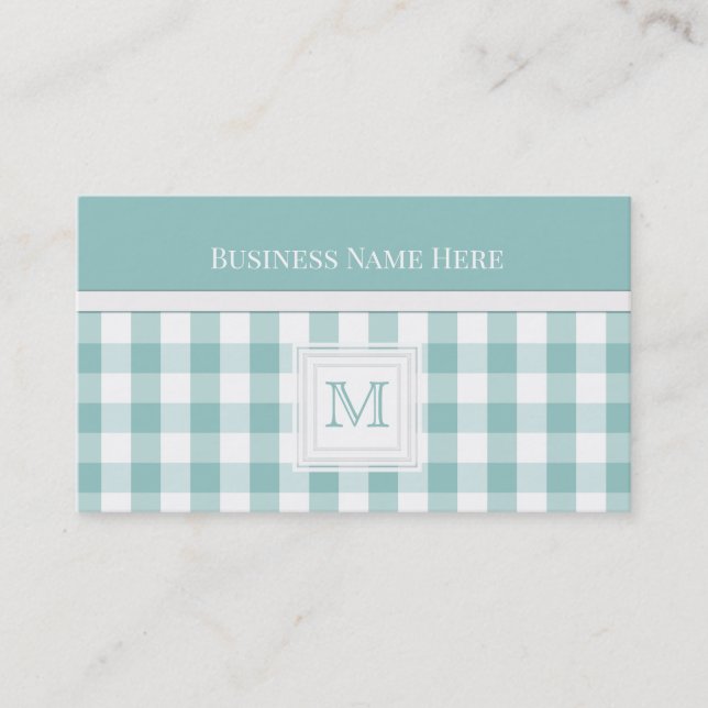 Shadow Green Gingham: Monogram-Visitenkarte Visitenkarte (Vorderseite)