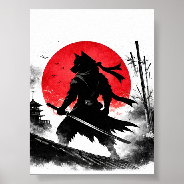 Shadow Ninja Wolf Japanese pastor print Poster (Vorne)