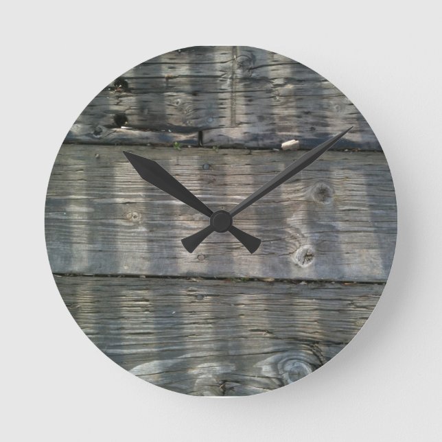 Shadow Planks Wood Deck Knotty Runde Wanduhr (Vorderseite)