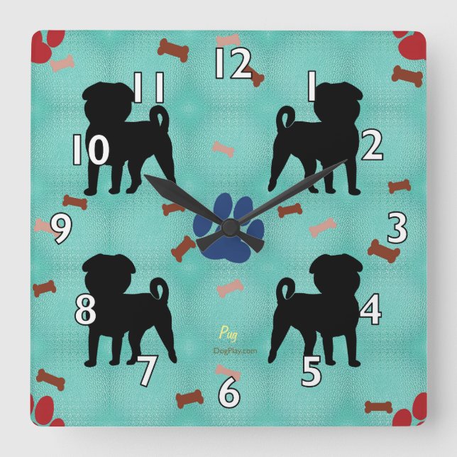 Shadow Pug Quadratische Wanduhr (Vorderseite)
