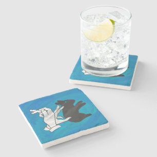 Shadow Rabbit auf blau Steinuntersetzer