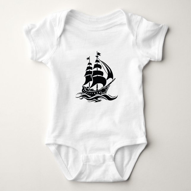 Shadow Sailing Ship – Vintage Ocean Illustration Baby Strampler (Vorderseite)