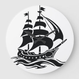 Shadow Sailing Ship – Vintage Ocean Illustration Große Wanduhr