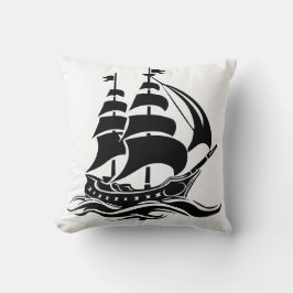 Shadow Sailing Ship – Vintage Ocean Illustration Kissen