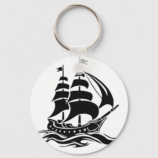 Shadow Sailing Ship – Vintage Ocean Illustration Schlüsselanhänger (Vorderseite)