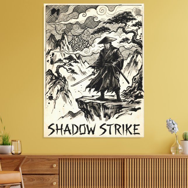 Shadow Strike Samurai Ink Art Canvas Print Leinwanddruck (Insitu (Wohnzimmer))