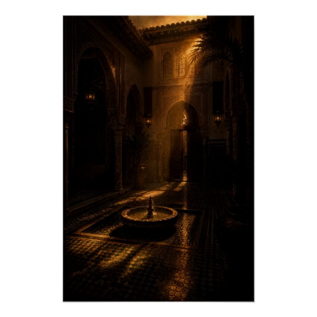 Shadowed Riad Fountain Poster (Devant)