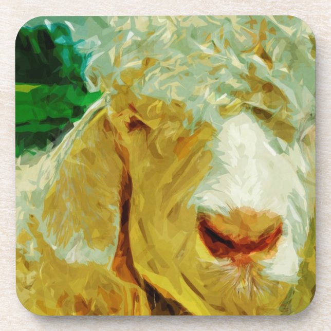 Shaggi White Angora Ziege Abstrakten Impressionism Untersetzer (Vorderseite)