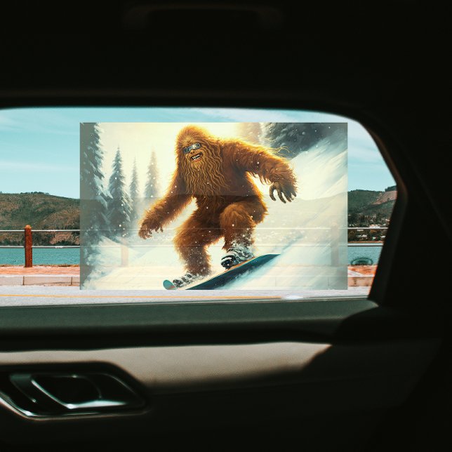 Shaggy Bigfoot Snowboarding Snowy Slope Sun Shade Fensteraufkleber (Von Creator hochgeladen)