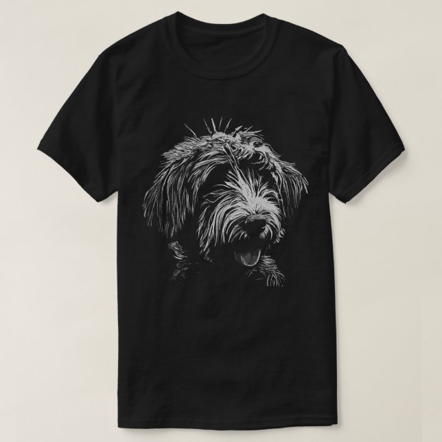 Shaggy Chien noir et blanc Scratchboard T-shirt (Design devant)