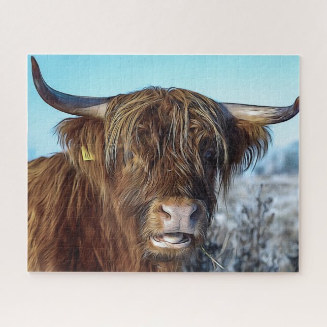 Shaggy Highland Beef Cow Oil Painting (Horizontal)