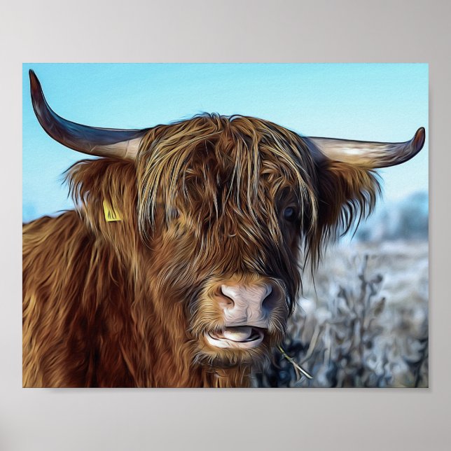 Shaggy Highland Beef Cow Oil Painting Decoupage Poster (Vorne)