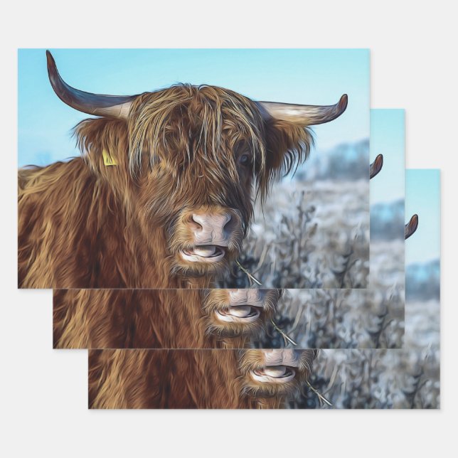 Shaggy Highland Beef Cow Oil Painting Geschenkpapier Set (Set)